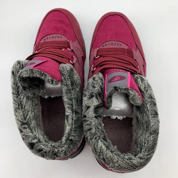 High-Top Boot Size 8 Burgundy & Purple Faux Fur Lined Fashion Shoes - Picture 5 of 11